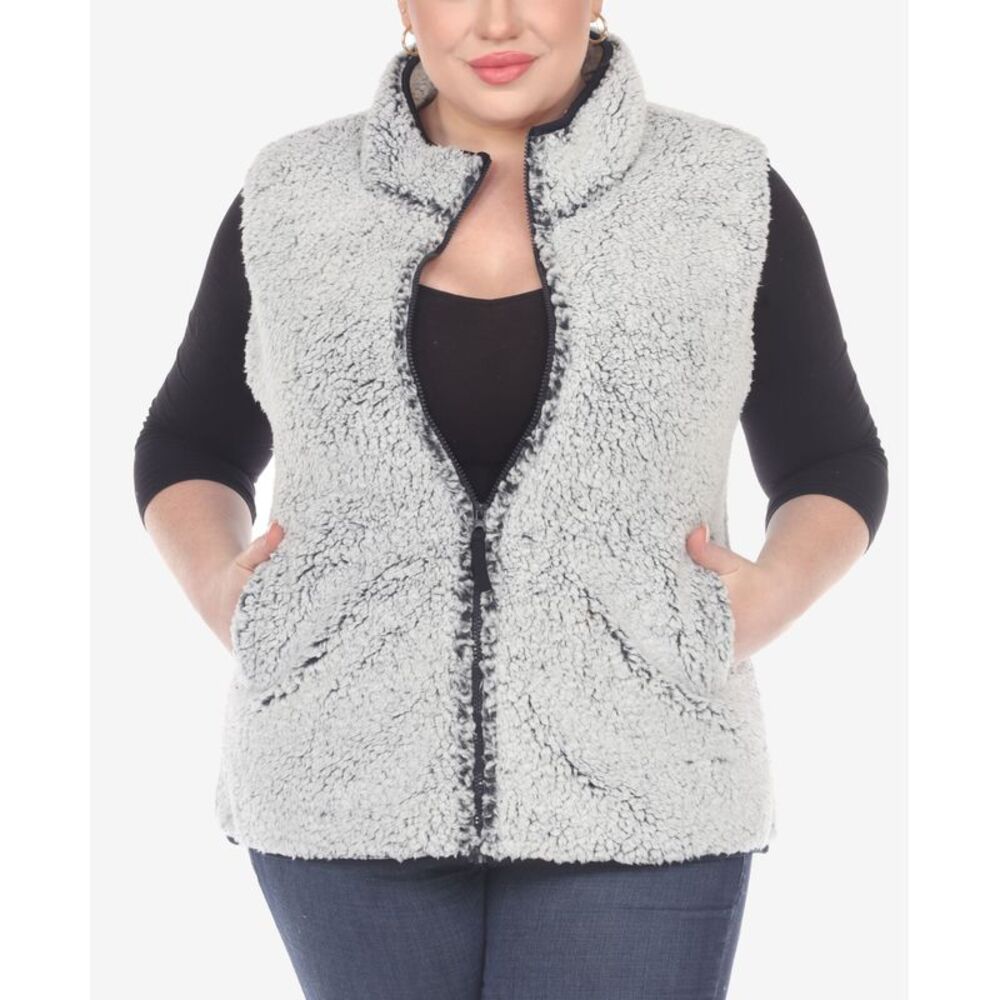 White Mark Plus Size Women's Zip Up Sherpa Vest Jacket